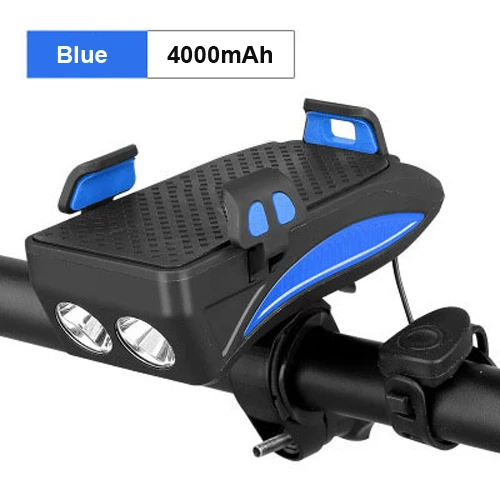 Set 3 Blue 4000mAh Велосипедный светильник NEWBOLER с подзарядкой от USB, флэш-светильник, держатель для телефона, велосипедный светильник высокого качества 2000/4000 мАч, внешний аккумулятор, велосипедный рожок, светодиодный светильник - Цвет: Set 3 Blue 4000mAh