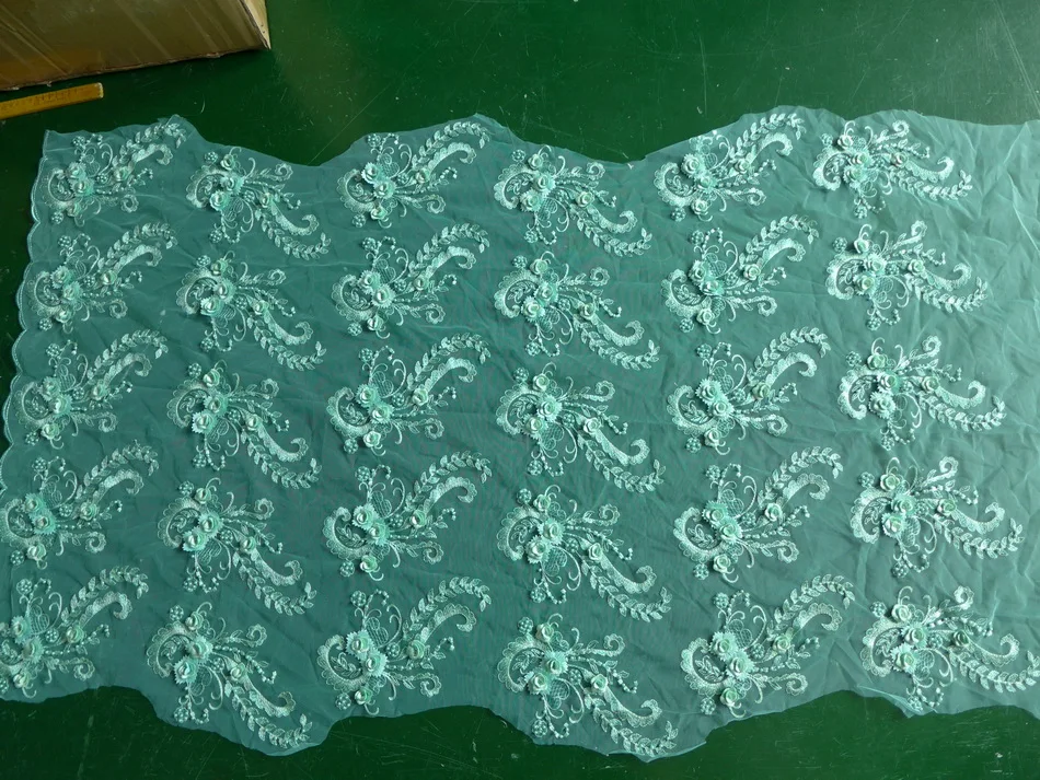 Мятно-зеленая/Черная 3D Цветочная вышитая бисером сетчатая кружевная ткань