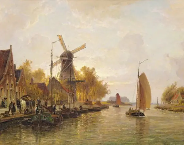 Бесплатная доставка Классическая ветряная мельница вечерняя парусная лодка