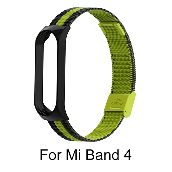 Mi 4 Black and green Для Xiaomi mi band 4 металлический ремешок из нержавеющей стали для mi Band 4 ремешок с пряжкой для Xiaomi mi Band 3 аксессуары браслет - Цвет: Mi 4 Black and green