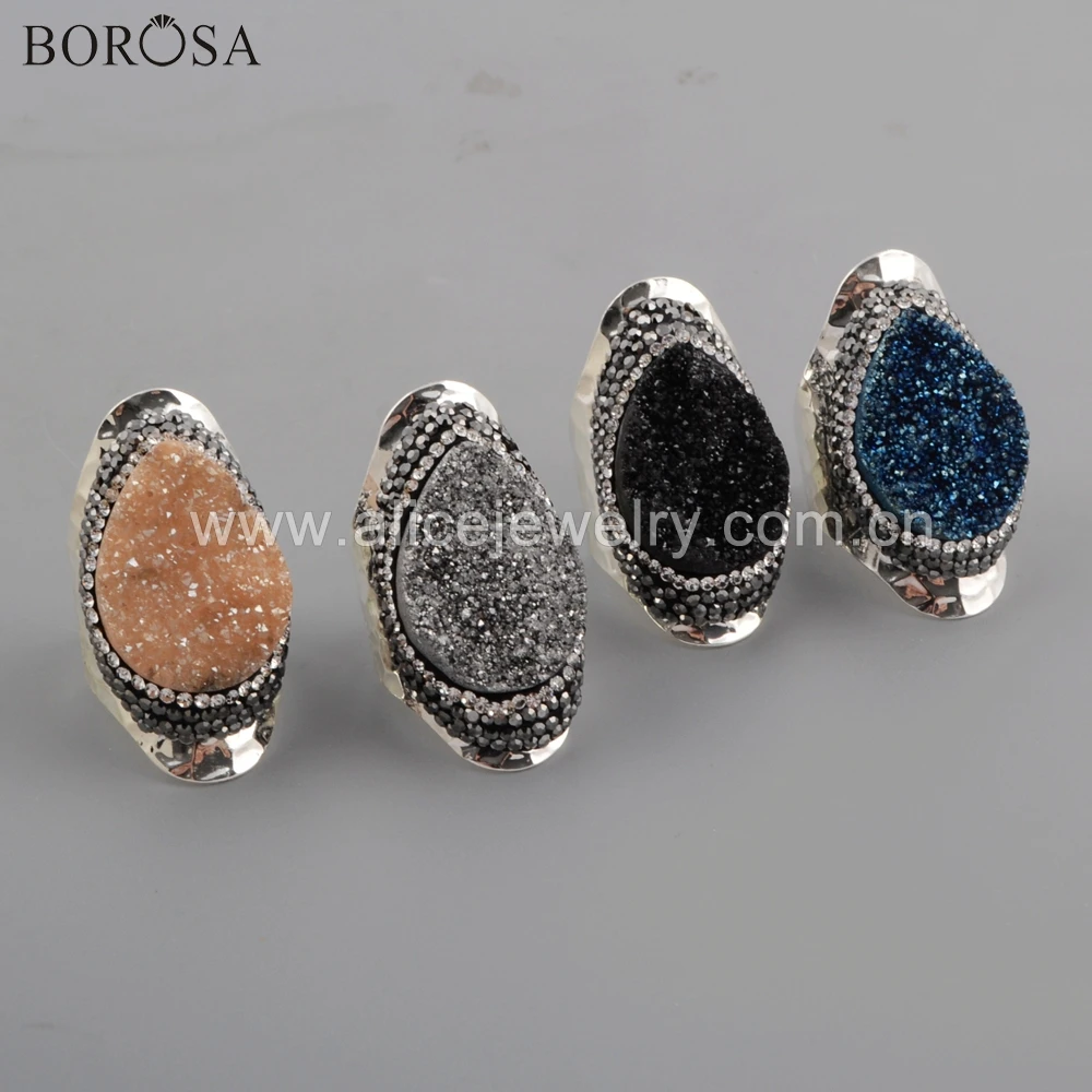 BOROSA 4 шт. Радужное кольцо из титана Druzy обручальное в форме слезы цвета