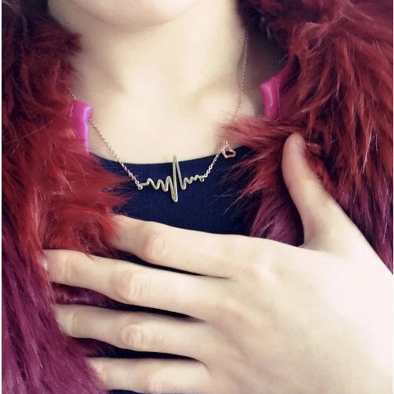 Модное ожерелье ECG Love Shape титановая сталь розовое золото женская подвеска цепочка