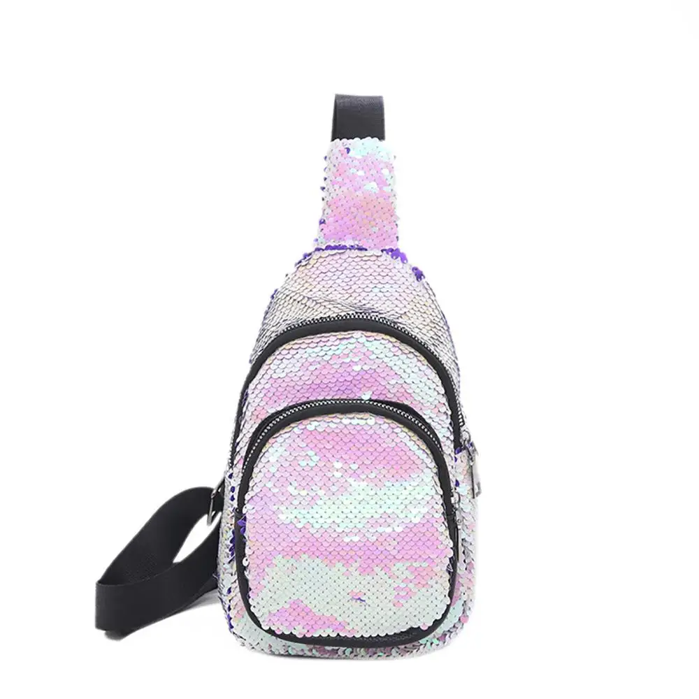 Розовый Fanny Pack Multi-function Fashion Mermaid Sequin Bag Reflective Laser Shoulder Bag Women's Belt Waist Bag Bum Pochete#40 - Цвет: Розовый