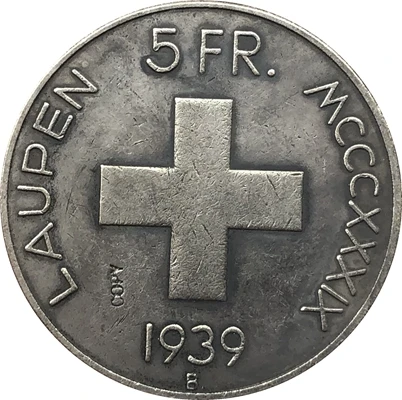 Швейцария 1939 5 Франкен Битва за лаупен копия монет|shipping carton|coin doorcoin pouch |