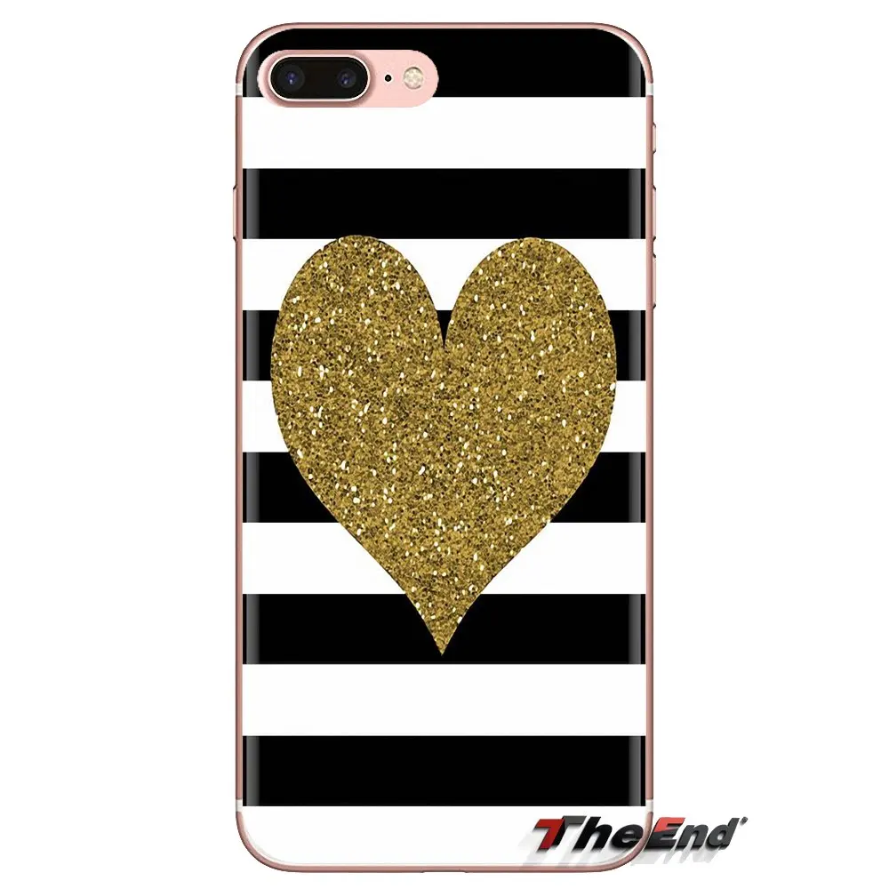 Silicone Covers For LG G3 G4 Mini G5 G6 G7 Q6 Q7 Q8 Q9 V10 V20 V30 X Power 2 3 K10 K4 K8 2017 Striped Golden Heart Glitter Sweet |