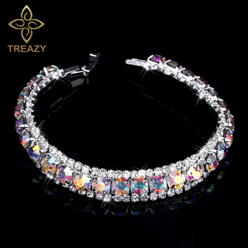 TREAZY, Роскошные браслеты с кристаллами для женщин, разноцветные стразы, браслеты и браслеты для женщин, свадебные ювелирные изделия, аксессуары