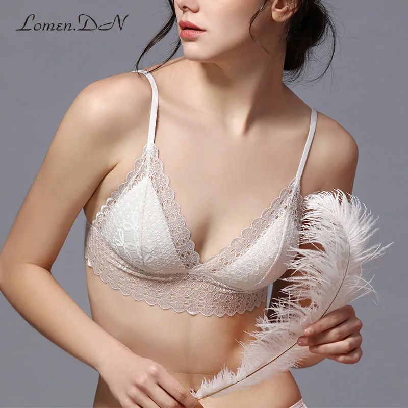 

Lace sexy bras thin wire free french triangle cup Small chest underwear summer bra