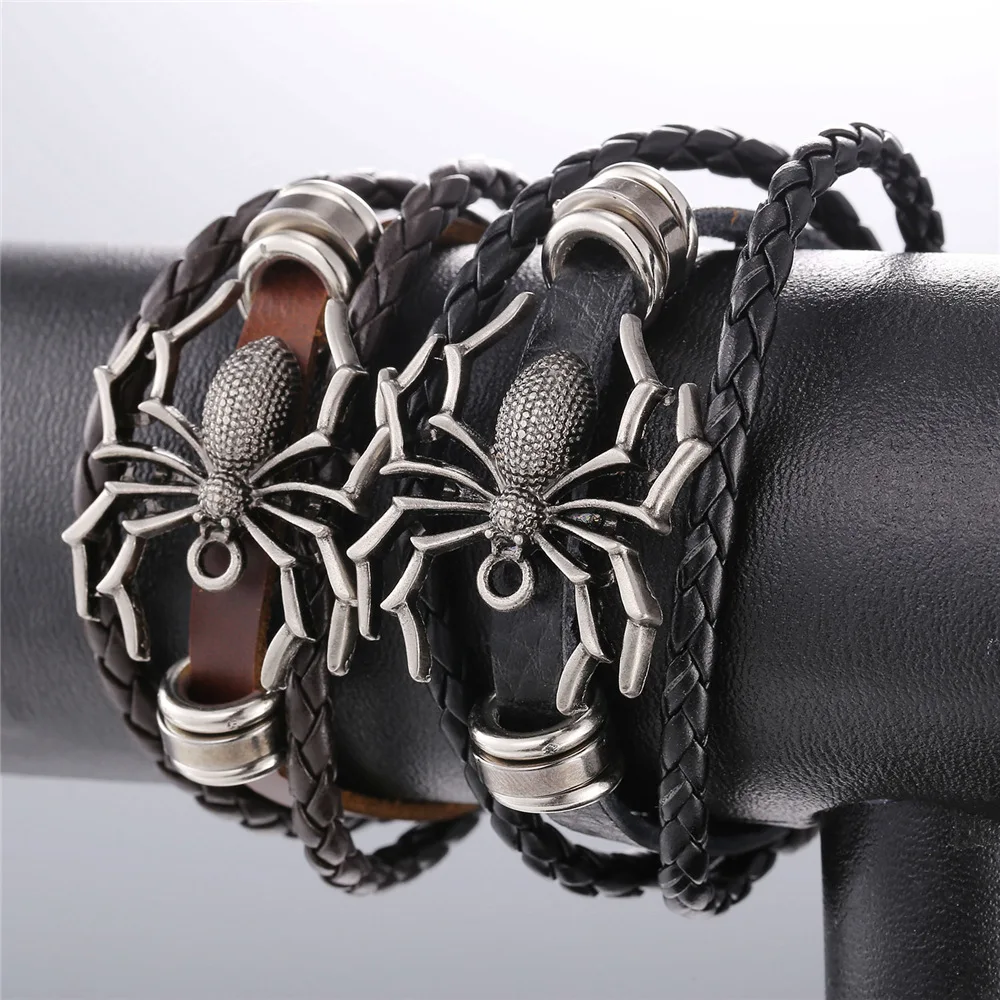 Для мужчин ювелирные изделия из натуральной кожи человека-паука Wrap браслет