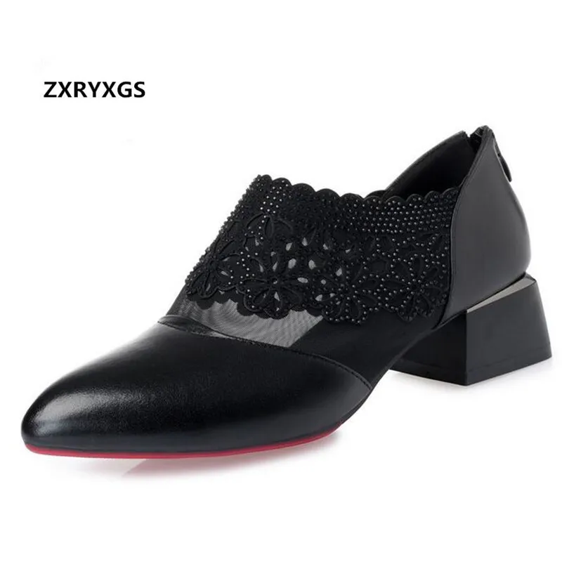 

ZXRYXGS Brand Sandals Cowhide Mesh Rhinestone Shoes Women Fashion Sandals 2022 New Summer Pointed Shoes High Heels Women Sandals