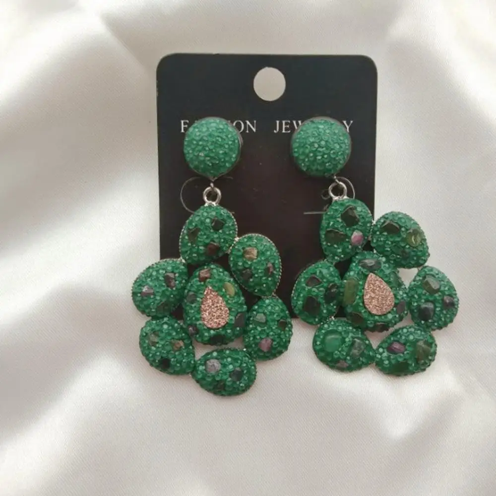 Оранжевые и зеленые геометрические серьги-капли со стразами для женщин девочек