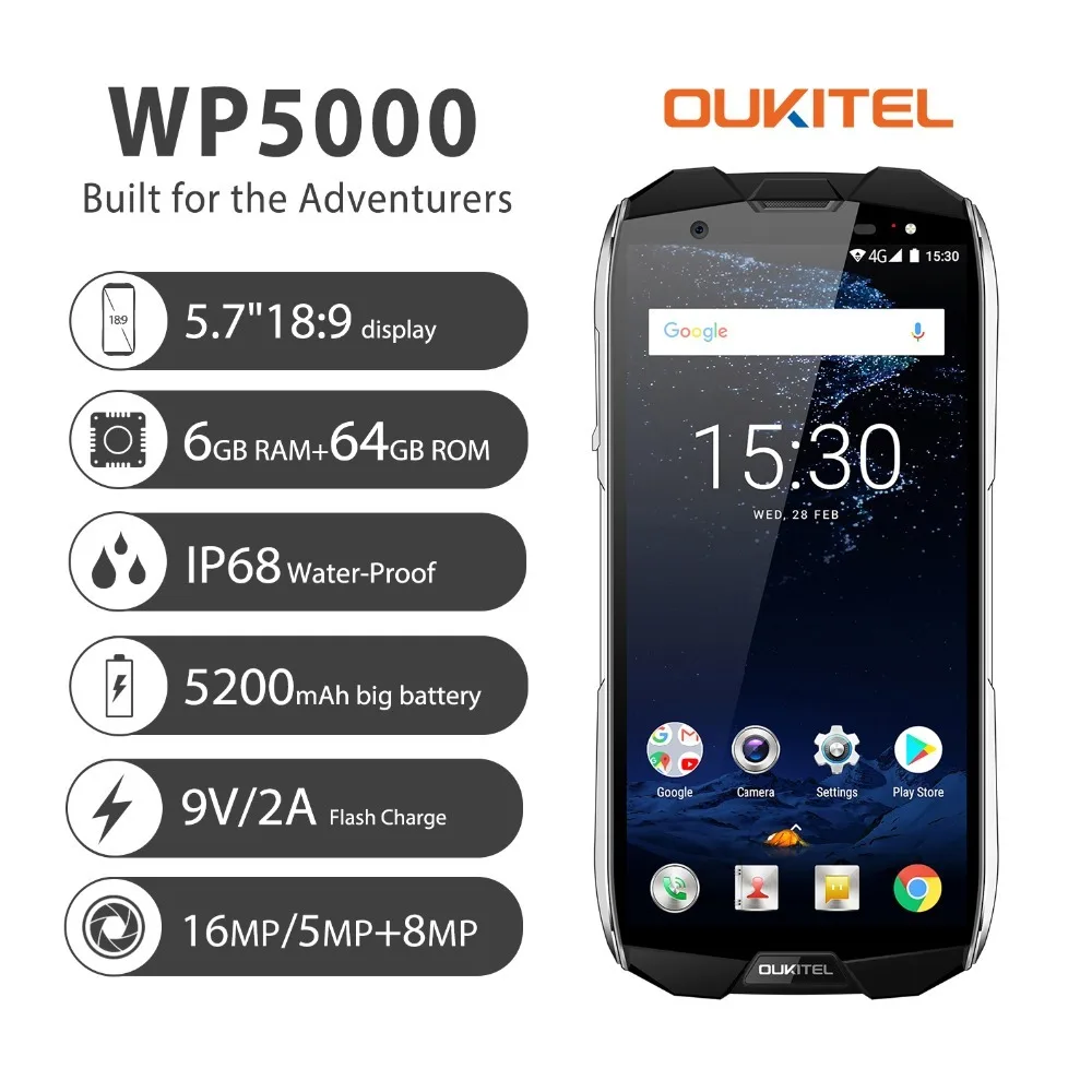 OUKITEL WP5000 смартфон с 5 5-дюймовым дисплеем восьмиядерным процессором Helio P25 ОЗУ 6 ГБ
