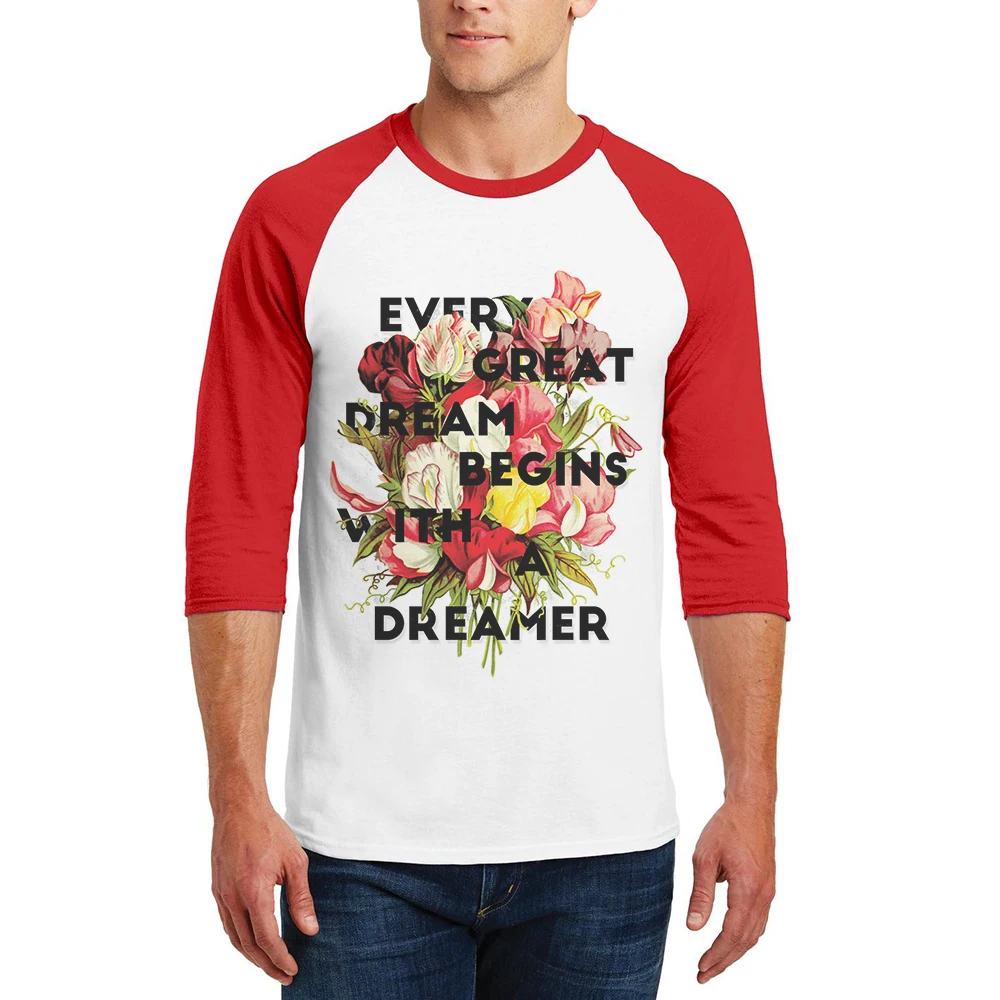 

2019 Fashion Interesting Letters Flower Printed Men T Shirt 3/4 Raglan Sleeve Cotton Casual Man t-Shirt Hipster Tees Cool Tops