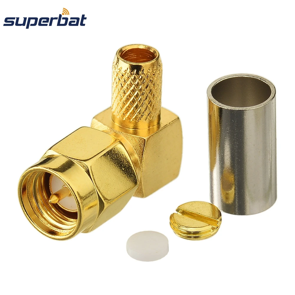 Superbat SMA Male Right Angle Crimp Solder Connector for RG58 LMR195 RG142 RG400 Cable for Walkie Talkies