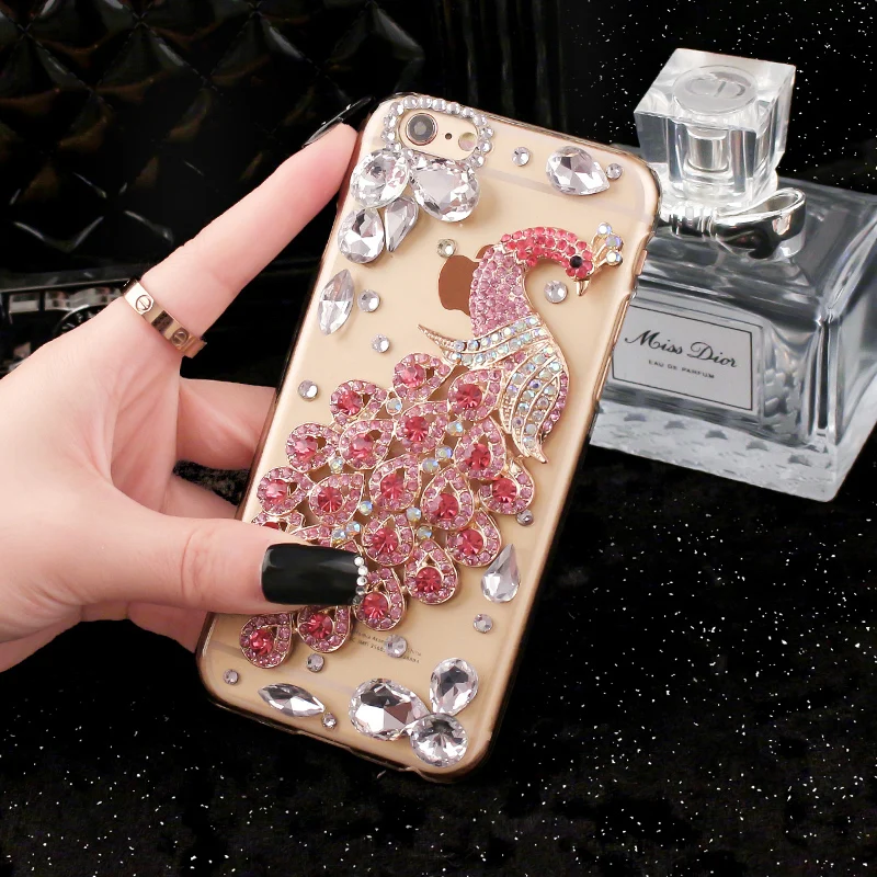 Ручной Павлин Роскошные Девушки Bling Кристалл Горного Хрусталя Жесткий Чехол для