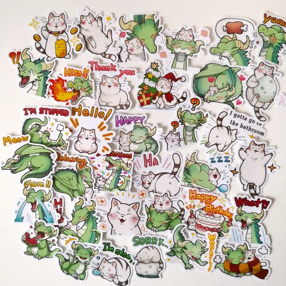 

20/40pcs Pretty Cute Dragon Cat Mix Cartoon Sticker Notebook Skateboard Bike DIY Waterproof Sticker