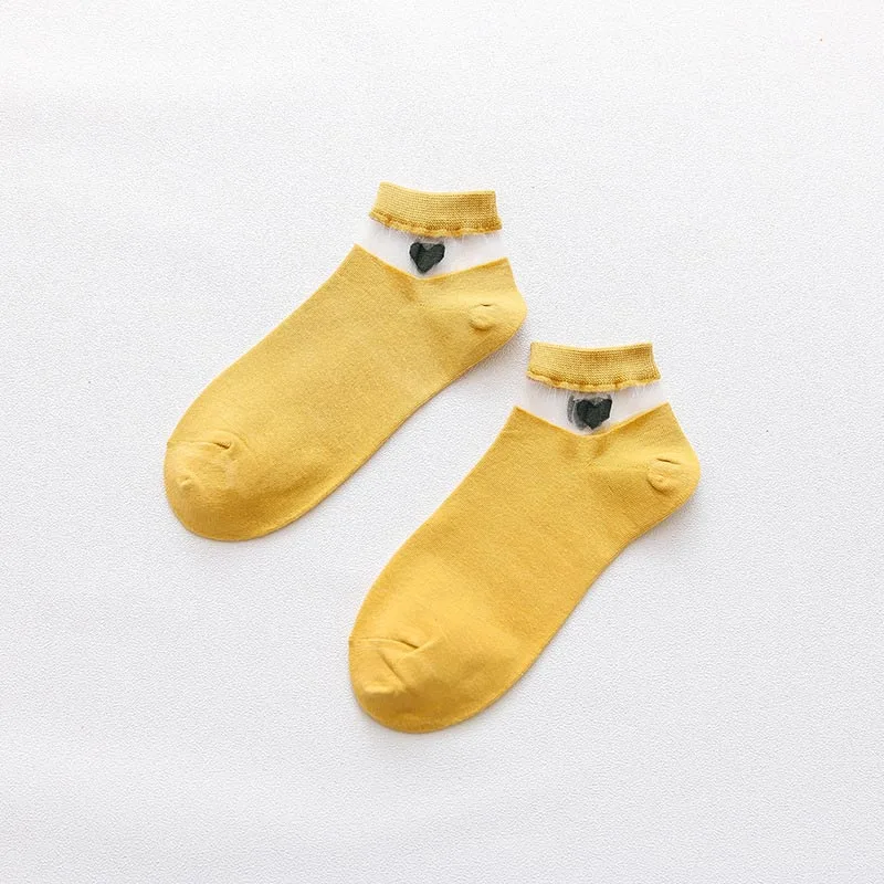 Yellow Socks Новинка, летние женские носки из прозрачного шелка с кристаллами, милые невидимые кальциты чистого цвета, низкие носки - Цвет: Yellow Socks