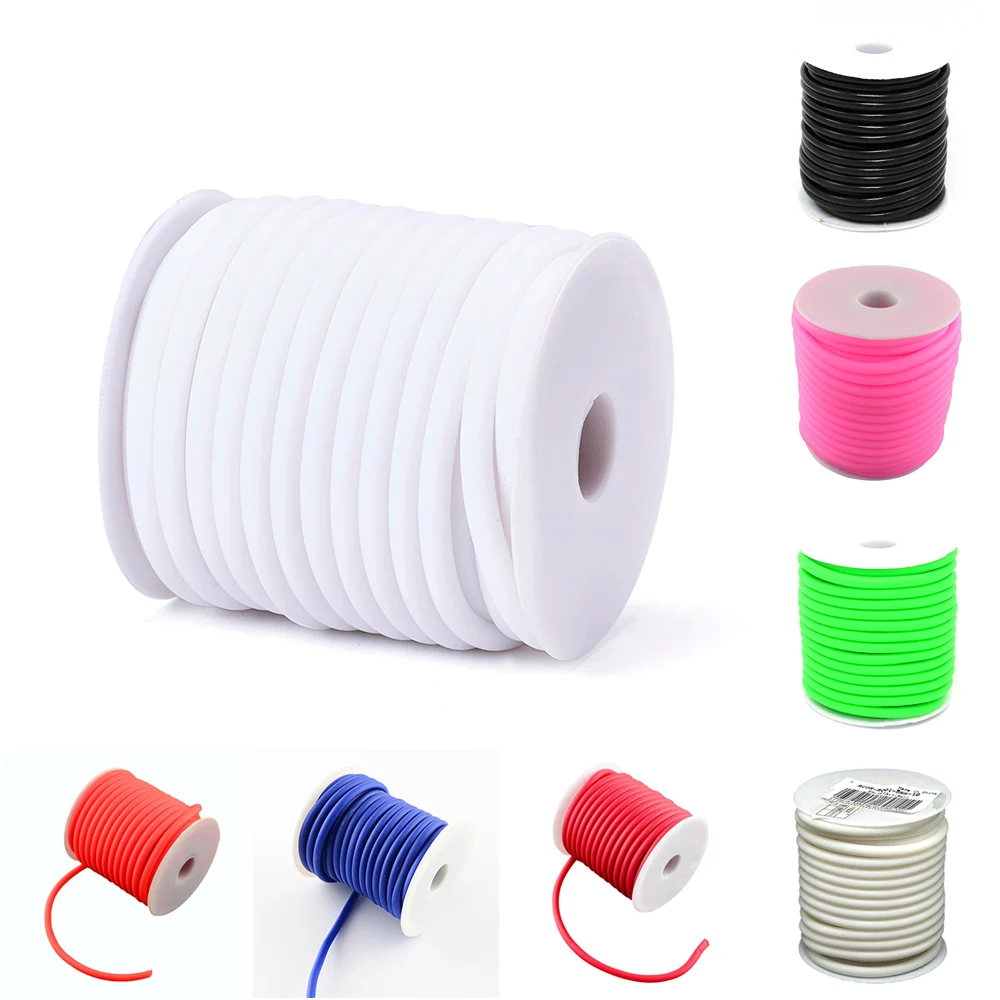 Cordón de goma de silicona hueco de 5mm, aproximadamente 10 m/rollo, banda de rodadura envuelta alrededor de carrete de plástico blanco con agujero de 3mm para collar y pulsera DIY