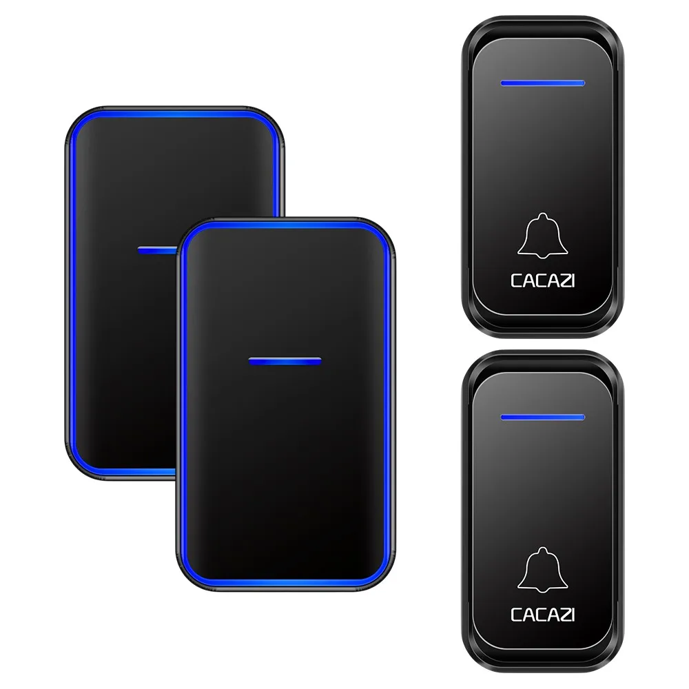 2 button 2 receiver Беспроводной дверной звонок CACAZI, водонепроницаемый, 2 кнопки, 2 приемника, штепсельная вилка стандарта США, ЕС, Великобритании, Австралии, 300 м, дистанционный домашний звонок, дверной звонок - Цвет: 2 button 2 receiver