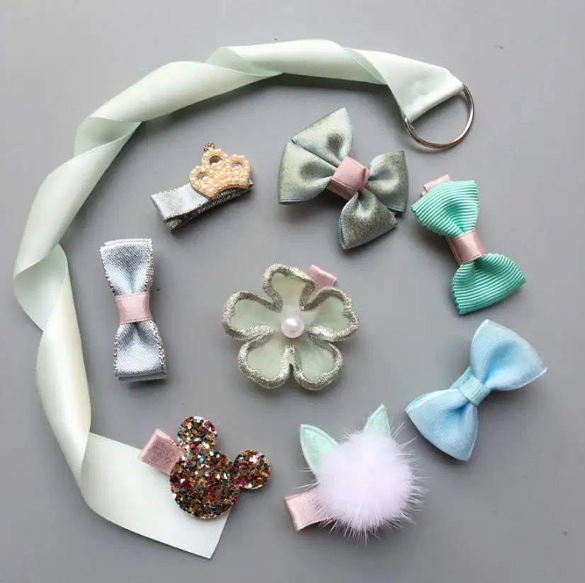 Elegance Girls princess Hair Accessories kids crown flower hair clips barrette hairpin headwear 8pcs clip+1 storage band TZ21