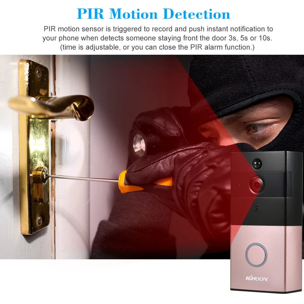 KKmoon HD 720P IP Wireless Voice intercom Doorbell Smart Video Door Bell Infrared Night View Rainproof PIR Phone APP Control |