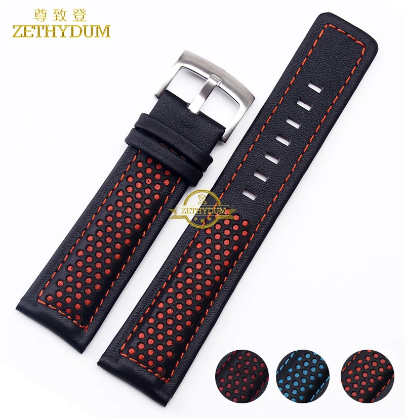 Ремешок для часов из натуральной кожи 22 мм мужские часы с ремешком черные красным