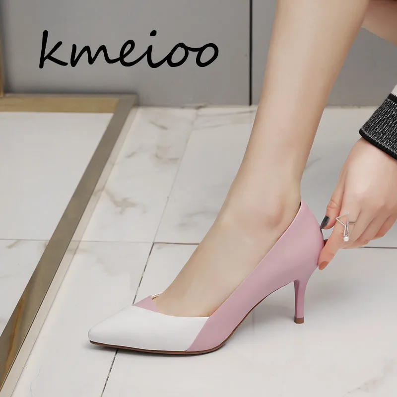 

Туфли-лодочки Kmeioo женские из натуральной кожи, пикантные туфли на высоком тонком каблуке, свадебная обувь с острым носком