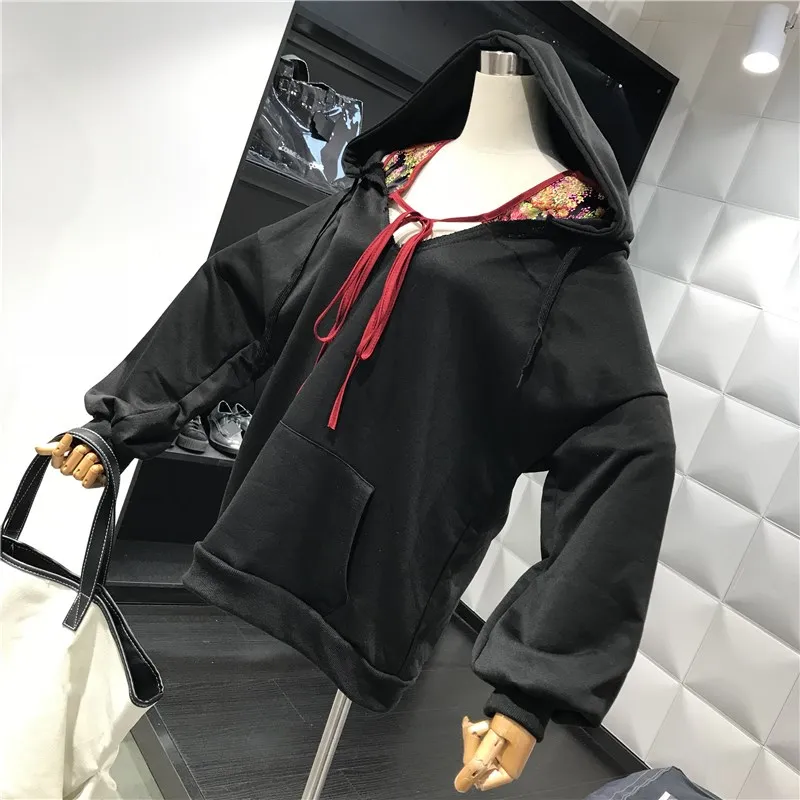 2018 Autumn Winter Fashion Streetwear Colors Shawl Patchwork Hooded Sweatshirt Women Casual Hoodies Sweatshirts Y-1162 | Женская одежда