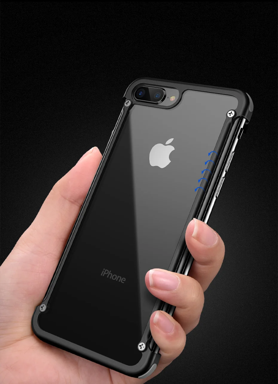 OATSBASF подушка безопасности металлический чехол для iPhone 8 чехол персональная подушка безопасности оболочка для iPhone 8 Plus металлический бампер крышка с подарочной стеклянной пленкой