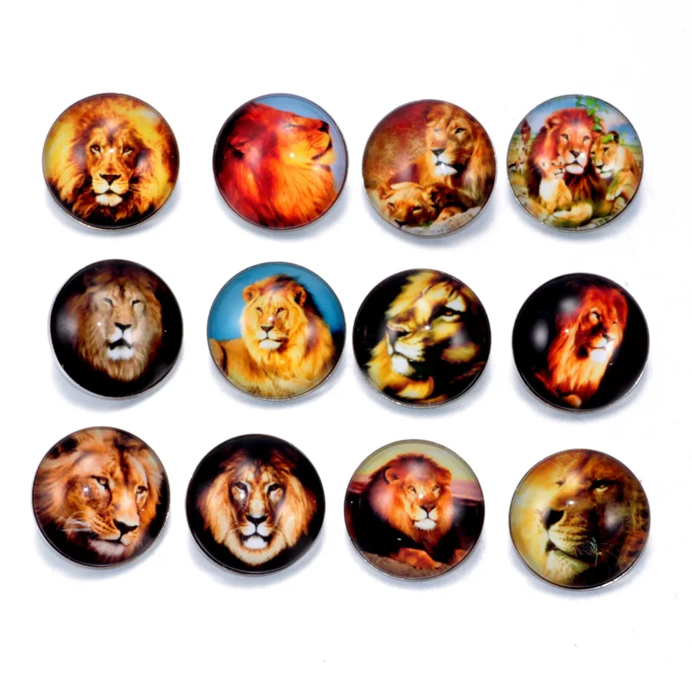 12pcs/lot Lion Pattern Charms 18mm Glass Snap Button For DIY Bracelet Snaps Jewelry KZ0192 | Украшения и аксессуары
