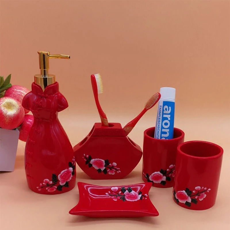 

Набор из пяти предметов для ванной, набор для мытья рта из смолы, Коробка для мыла, набор для ванной, набор для мытья рта, комбинация, свадебны...