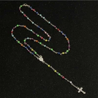 rosary necklace pearl jesus christ cross pendant necklace long chain mens and womens virgin mary christian fashion jewelry