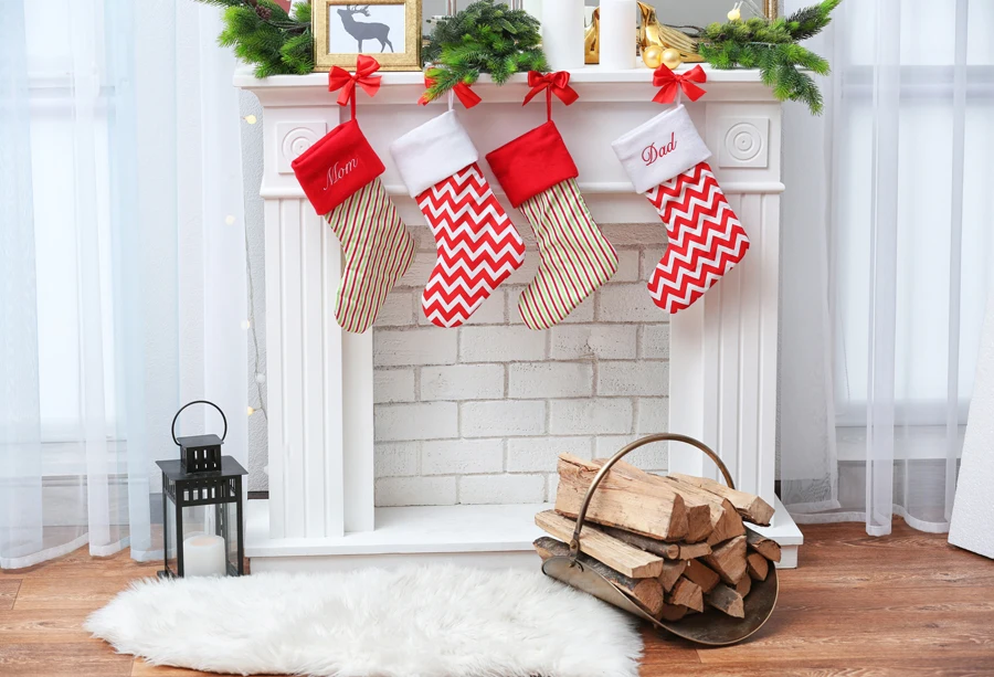 Laeacco Christmas Fireplace Stockings Woods Carpet Photography Backgrounds Customized Photographic Backdrops For Photo Studio |