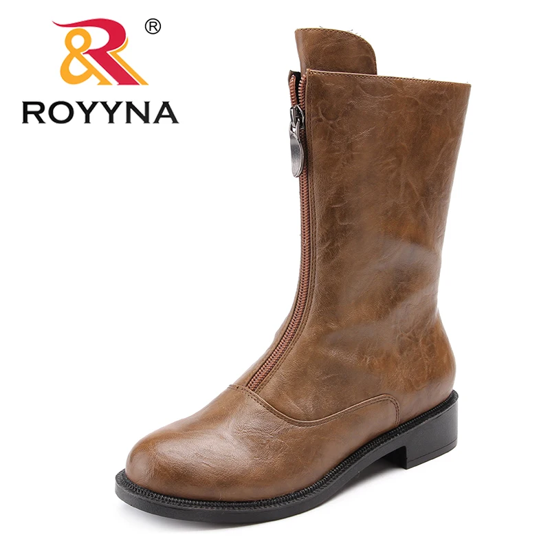 ROYYNA/Новое поступление; Женские ботинки в классическом стиле; женская зимняя обувь с круглым носком; женские ботинки до середины икры на молнии; удобные;