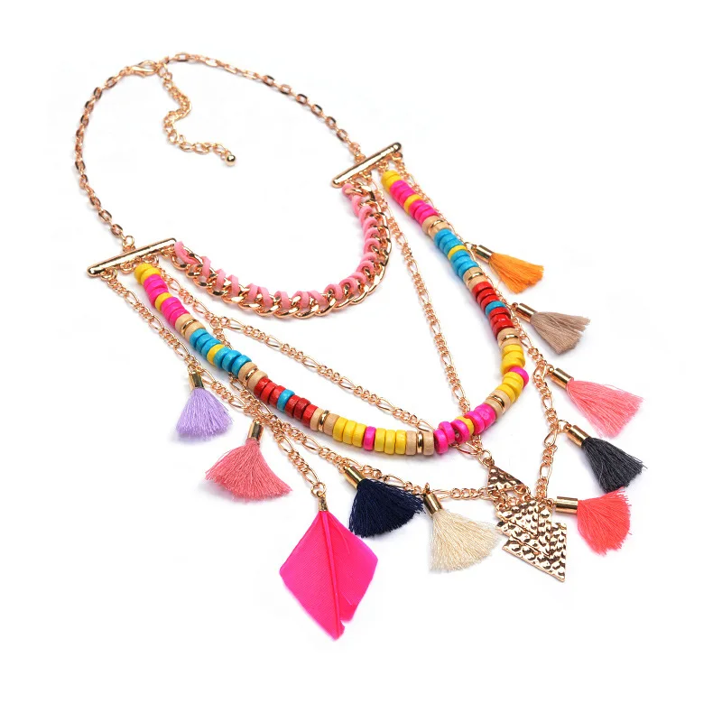 Богемные повседневные длинные ожерелья многослойные бусы многоцветные кисточки