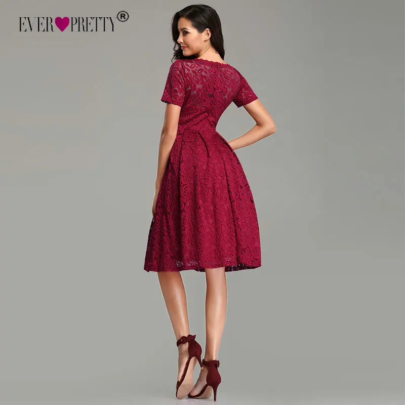 Платья для выпускного, Бургунди Ever Pretty EZ03061 элегантные трапециевидные короткие кружевные сексуальные вечерние платья с коротким рукавом и аппликацией