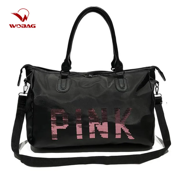 WOBAG Мужская черная Дорожная сумка, модная розовая сумка на плечо с блестками, женская сумка, женская переносная сумка на выходные, водонепроницаемая сумка для стирки