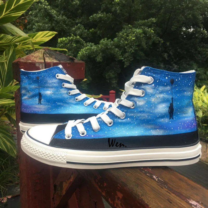 

Wen Design Custom Original Hand Painted Shoes the Galaxy Man Balloon Men Women's Unique Gifts High Top Canvas Sneakers