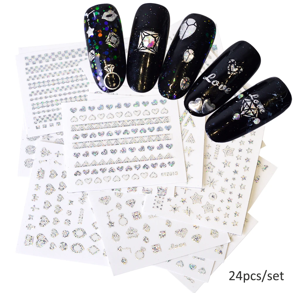 24 шт Смешанные дизайны Bling радужные Переводные картинки 3D наклейки для ногтей DIY Красота фольги дизайн ногтей маникюр лак гель Декор TR208