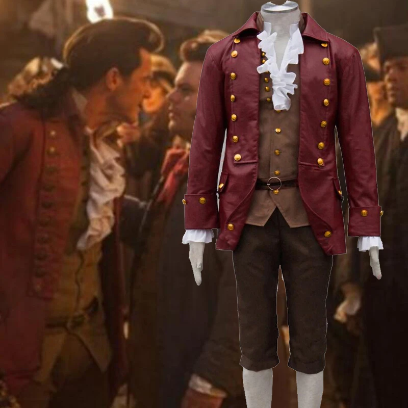 2019 Movie Beauty and The Beast Gaston Cosplay Costume Burgundy Jacket Coat Men Outfit Pants Suit Halloween Carnival Costumes |