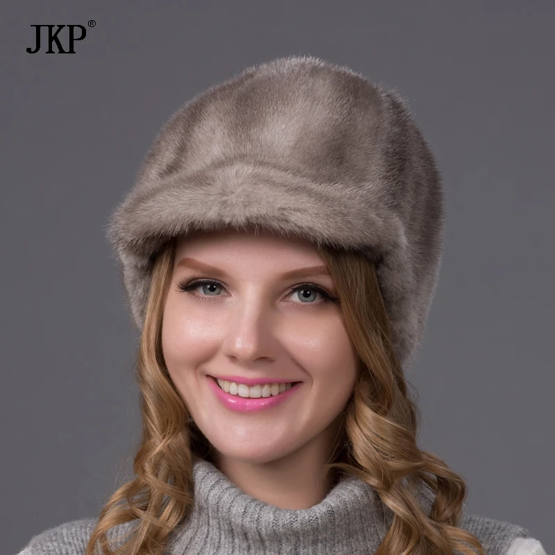 100% натуральный цельный мех норки меховые шапки козырьки милая для женщин