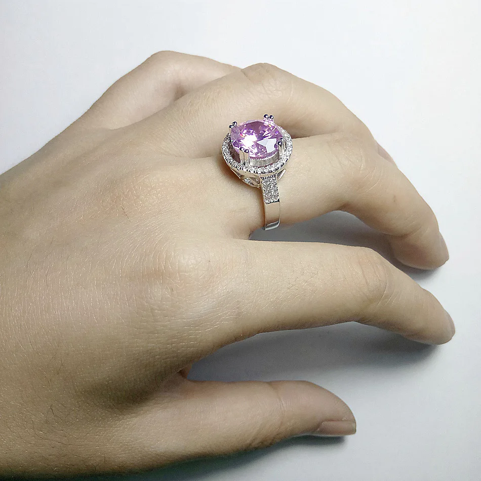 Европейский Мода Bijoux серебряные кольца для женщин розовое кольцо с кристаллом