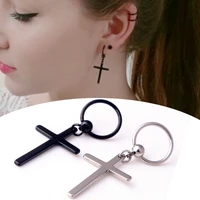 fashion graceful allergy free silvery black stainless steel punk rock captive bead circle round cross earring accessories 1pair