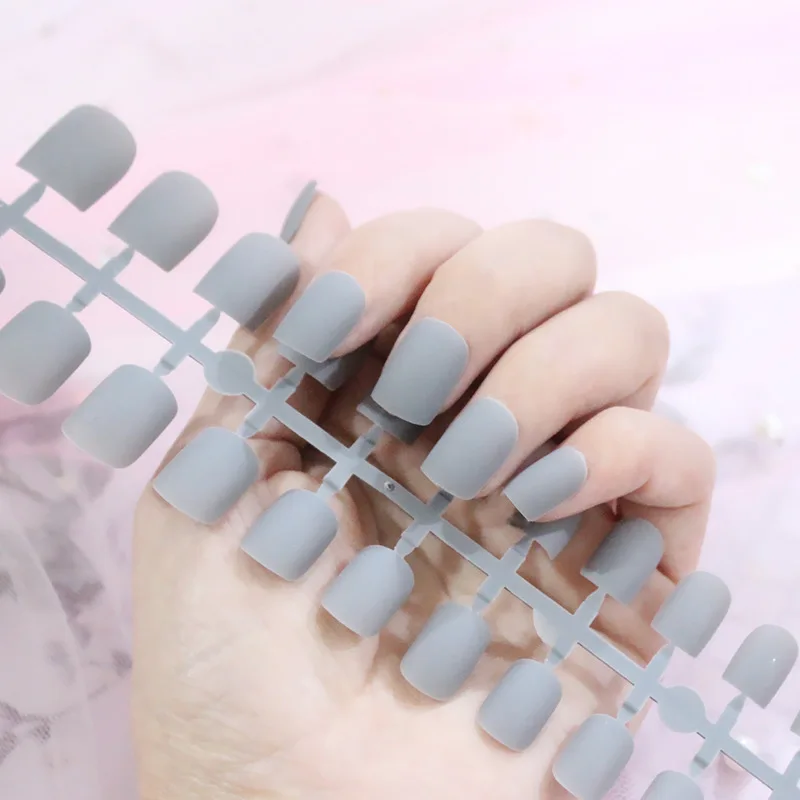 Однотонные накладные ногти Матовые акриловые 24 шт. съемные для наращивания