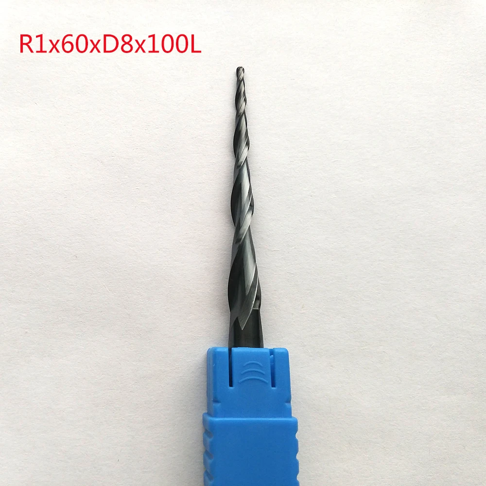 1 шт. R1 * D8 60 100L 2F HRC55 вольфрамовые твердосплавные удлиненные конические