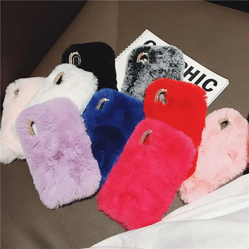 Luxury p20lite Case For Huawei P20 Pro P8 P9 Lite Mate 9 10 Nova 3 3i 3e Cute Warm Fur Hairy Rhinestone Plush Cover Soft Celular |