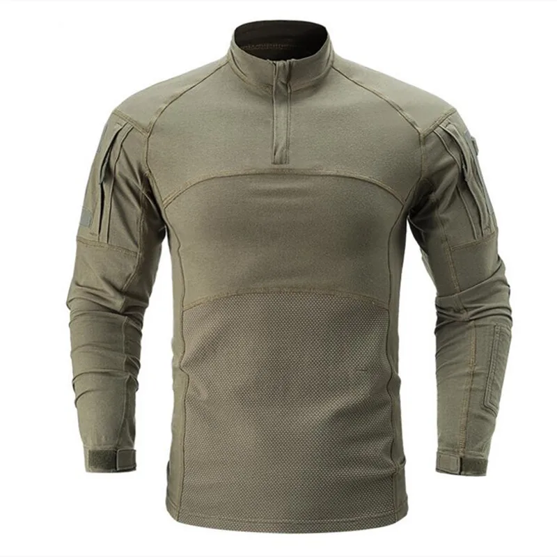 Army Green Тактические хлопковые футболки, мужские армейские зеленые армейские камуфляжные футболки, мужские военные футболки с длинным рукавом, мужские охотничьи футболки, верхняя одежда - Цвет: Army Green