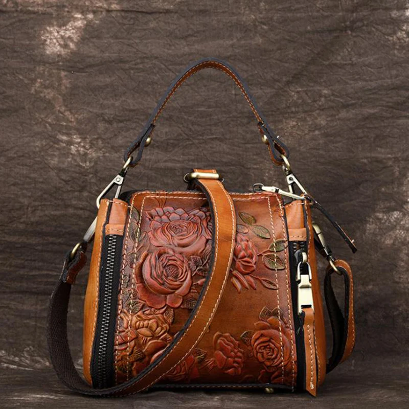 Винтаж модные из натуральной кожи Для женщин сумки кожа коровы Crossbody ручной embosed