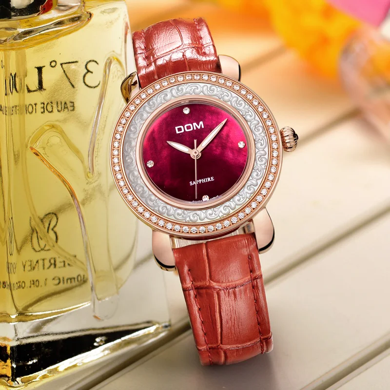 DOM женские часы брендовые роскошные водонепроницаемые кожаные кварцевые платья