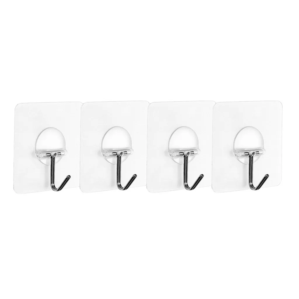 

4Pcs/Set Kitchen Super Sticky Sundries Wall Hooks Hanger Bathroom Bedroom Strong Sticky Transparent Self-Adhesive Seamless Hooks
