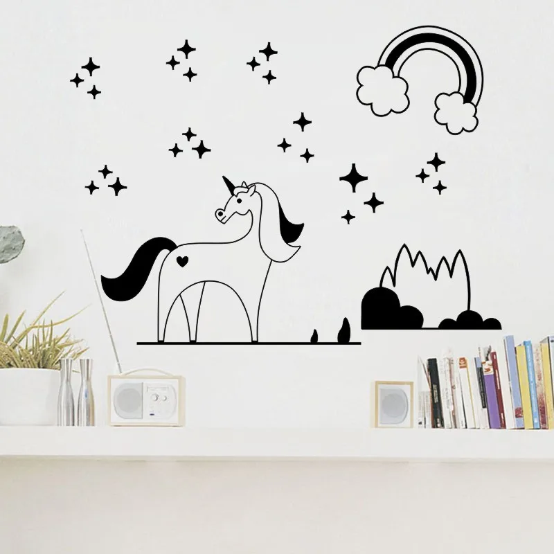 Милые наклейки на стену с изображением единорога и радужных звезд креативные